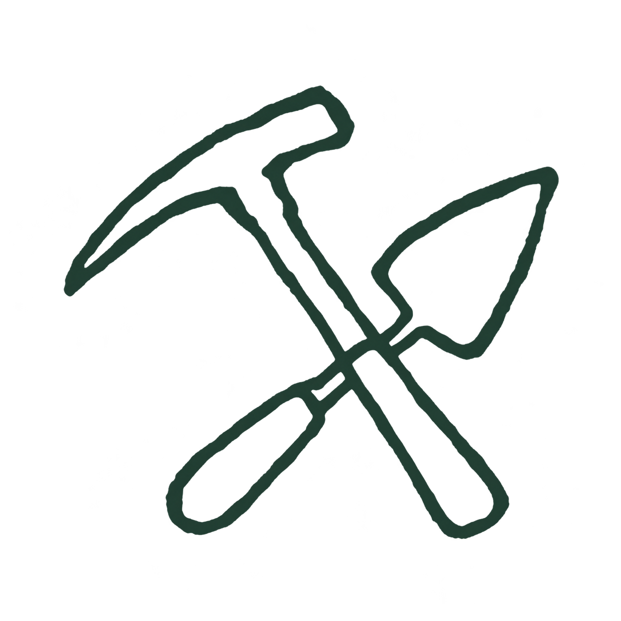 Palaeontological excavation tools: a geological hammer and a trowel.